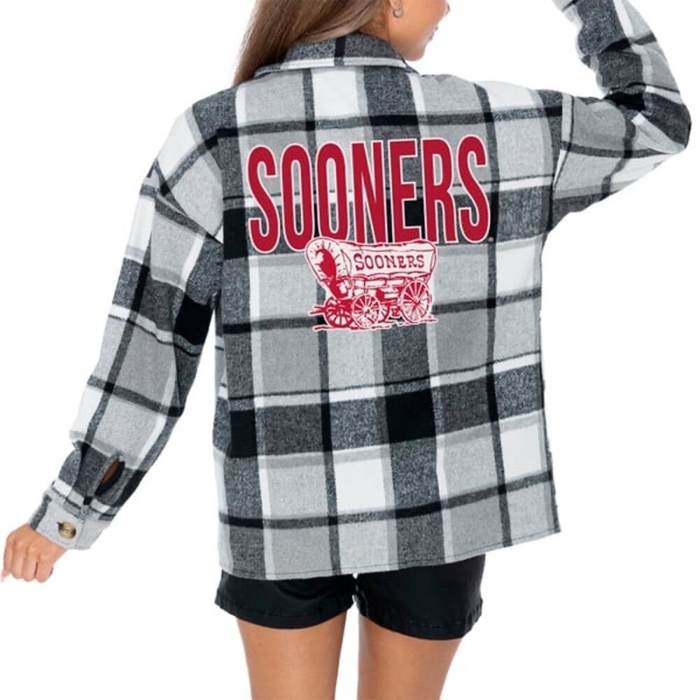 Gameday Couture Oklahoma Sooners Women's S Plaid Flannel Shacket Jacket C11 - Picture 2 of 8